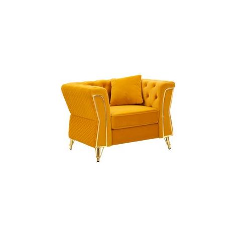Fauteuil Emy moutarde velours matelassé design (1/5)