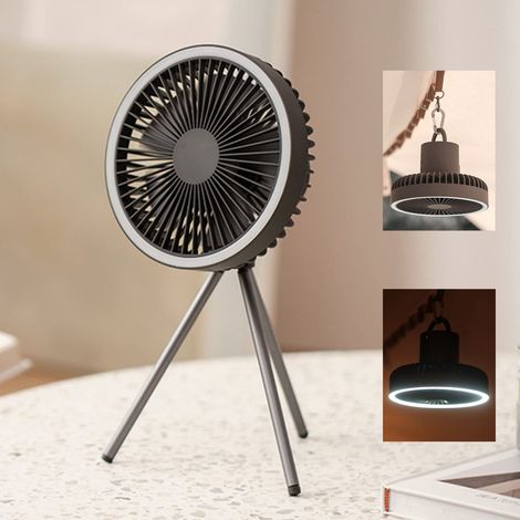 Schreibtischventilator mit Licht, 18 x 18 cm, 560 g, 10.000 mAh, 27 Std. Akkulaufzeit (Grau)