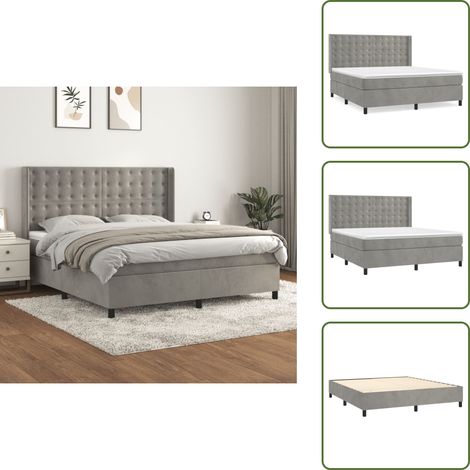 Boxspringbett mit Matratze Hellgrau 160x200 cm Samt - Samtbett - Boxspringbett - Doppelbett - Bettenrahmen - Luxusbett