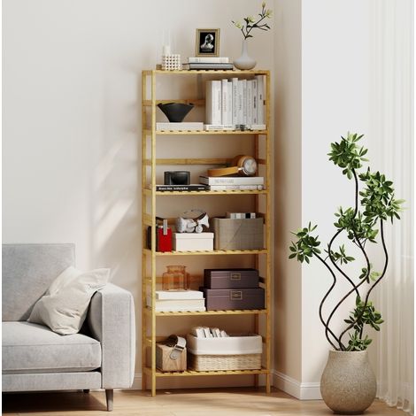 Scaffale a 6 ripiani in bambù, ripiani regolabili, 60 x 26 x 161 cm, legno naturale HAVRYA (1/5)