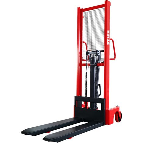 STIER Hydraulik-Stapler 1000 kg: Leistungsstarker Einfach-Mast-Stapler, Traglast von 1000 kg, Hubbereich 85 mm - 1600 mm, bequemes Anheben per Fußpedal