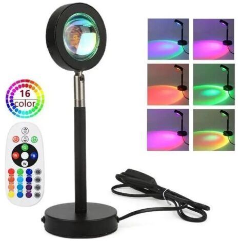 Sunset Projector Lamp, 5W 16 Colors and RGB Discoloration Sunset Projector Lamp with Remote Control, Solar Lamp, Romantic Vision (1/5)