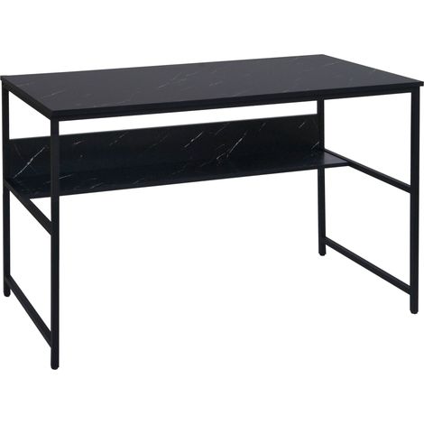 Scrivania tavolo tavolino ufficio HHG-649 metallo MDF melaminico 120x60cm nero effetto marmo
