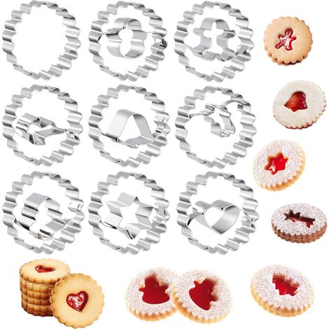 Kiiwah Set mit 9 Weihnachtsausstechern, Weihnachtsplätzchenausstecher aus Edelstahl für Linzer Plätzchen, Gebäck, Käsekuchen (1/5)