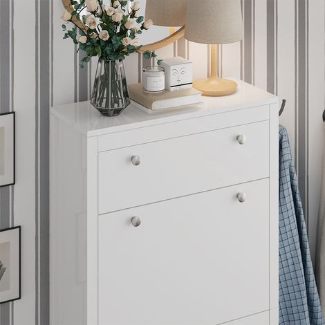 Armadio per le scarpe Aron, Bianco, 60 x 153 cm , 3 scomparti, Vicco
