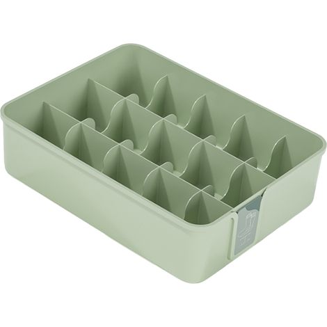 Organisateur de chaussettes et sous-vêtements en plastique à 15 compartiments, boîte de rangement pour tiroir de placard, avec attaches décoratives vertes (1/5)