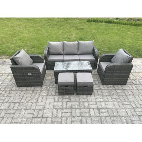 Fimous 7 places Ensemble de meubles de jardin en polyrotin avec Table basse rectangulaire Chaise inclinable Canapé 3 places (1/5)