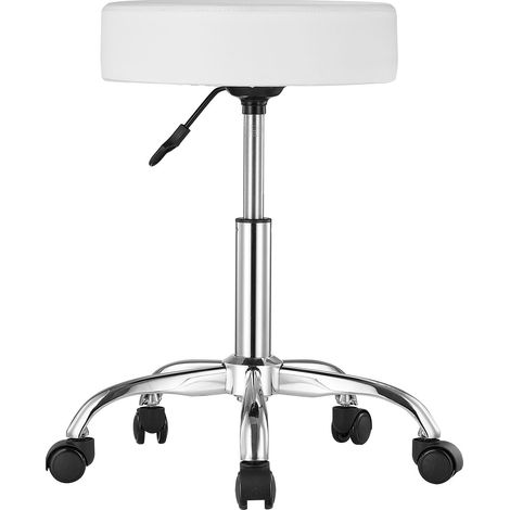 Rollhocker mit Rollen, Tragkraft 204 kg, höhenverstellbar, runder Sitz aus dickem PU-Leder, geeignet für Salon, Spa, Massage, Tattoo-Studio, Klinik, Weiß (1/5)