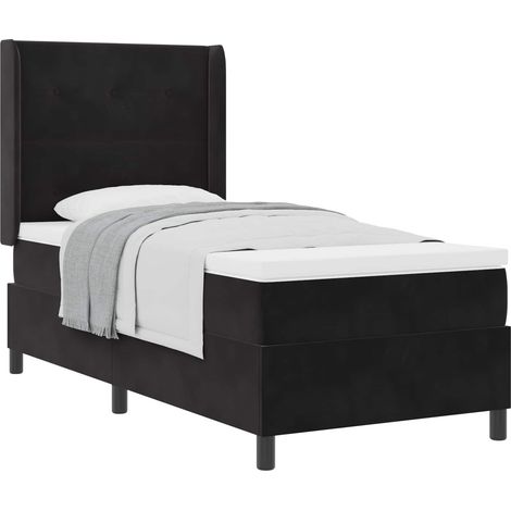 Lit simple  Lit adulte  Lit à ressorts avec matelas Noir 80 x 200 cm Velours