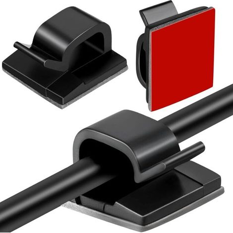 50 Pièces Clips Câble Noir Attache Cable Adhesif Attache-Câble Autocollant, Fixation Cable Murale Sans Percer Colle Cable Mur Clips (1/5)