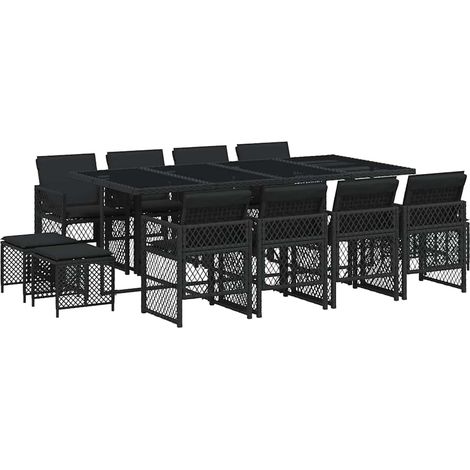 Maison Exclusive - 13-tlg. Garten-Essgruppe mit Kissen Schwarz Po