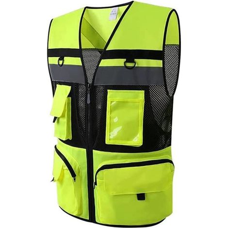 gilet de sécurité industriel très résistant, respirant, haute visibilité avec plusieurs poches frontales - jaune-m (1/4)