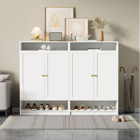 Zapatero con baldas regulables, 2 puertas, blanco, 146 x 34 x 109 cm OKMYHOME (1/5)