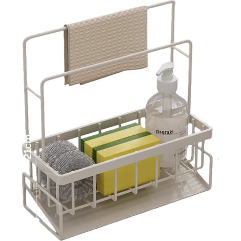 Rangement et Organisation de Cuisine, Organiseur D'évier avec Porte-Serviettes pour Éviers de Salle de Bains, Support de Cuisine pour Rangement Éponges, Produit Vaisselle, Savon,Blanc (1/2)