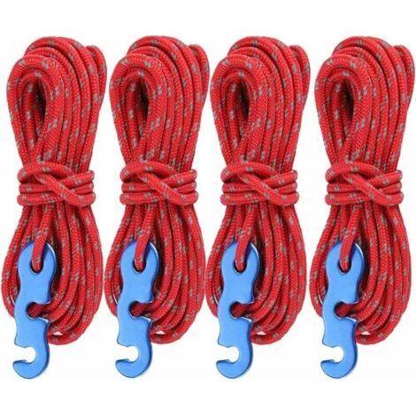 4 Pack Reflective Ropes with Rope Tensioners, 13ft/4 Meter Tent Cord, Φ4mm Tear Resistant Camping Cord (Red)-Fei Yu (1/4)