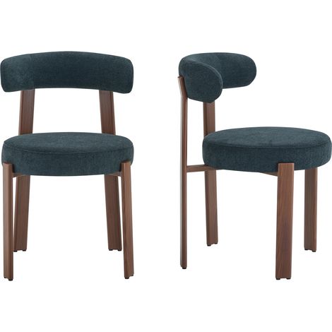 Lote de 2 sillas de comedor tapizadas en lino con patas de madera, negro, para el salón (1/5)