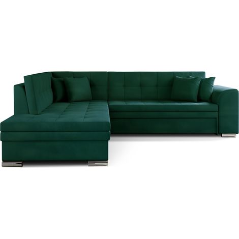 Canapé convertible angle gauche velours vert foncé et chromé Pika 260cm (1/5)