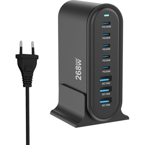 268 Wnitrure de galliumPDchargeurChargeur de bureau multifonctionnel8boucheCharge directe haute puissance(N192) (1/5)
