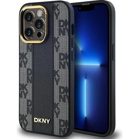 Funda rígida DKNY DKHMP13LPCPVSLK para iPhone 13 Pro / 136.1, color negro/negro, de piel con estampado a cuadros monocromático y MagSafe. (1/5)