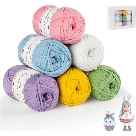 6 Pelotes de Fil à Tricoter et Crochet, 6x50g Multicolore Coton Grossier, Fil de Nylon de Maille Bien Visible, Mélange Épais pour Débutants