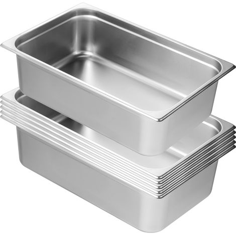 Mophorn 6 pacchi di teglie per hotel, teglia anti-inceppamento di dimensioni standard, acciaio inossidabile spesso 0,8 mm, teglia per alimenti per la ristorazione commerciale profonda 6 pollici