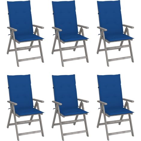 Lot de 6 Chaises inclinables de jardin,Fauteuils d'extérieur avec coussins Bois d'acacia -TF94235 (1/5)