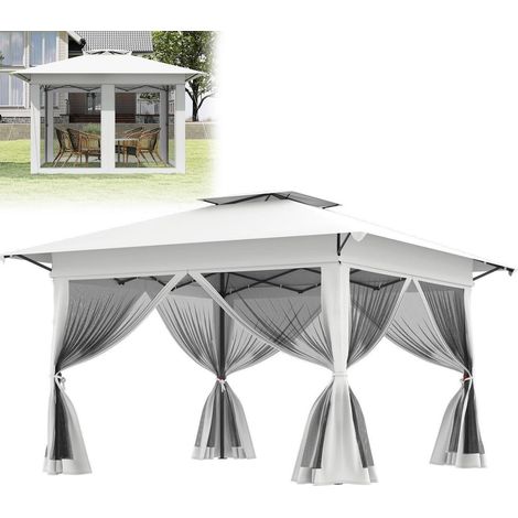 Tonnelle pliante 4x4m avec parois latérales en filet, réglable en hauteur, protection UV, blanc (1/5)