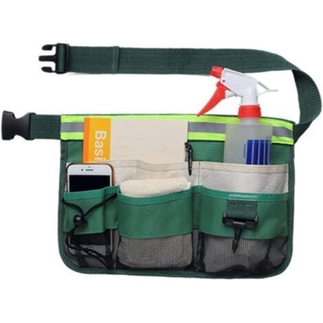 Sac banane de jardin suspendu et réglable avec 7 poches pour outils de jardinage, bande réfléchissante, pour pinces, clés et outils de nettoyage. (1/4)
