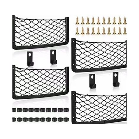 Enowelir Filet de rangement pour voiture, lot de 4, avec crochet, élastique, 36 x 18 cm, pour voiture, camping-car, bateau, maison (1/5)