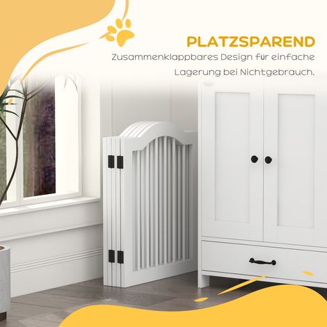 Barrière de sécurité pour chien, 5 panneaux, pliable, flexible, bois massif/MDF, 261,5x29,5x61 cm, blanc (1/4)