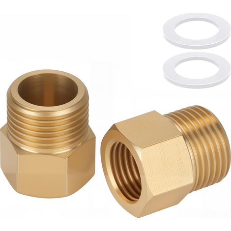 Lot de 2 adaptateurs réducteurs en laiton AG/IG 3/8" mâle vers 1/4" femelle  Filetage mâle 1/4" vers filetage mâle 3/8"  Convertisseur de connexion de tuyau avec joint en caoutchouc (1/5)