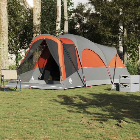 vidaXL Tente familiale tunnel 8 personnes gris et orange imperméable (1/5)