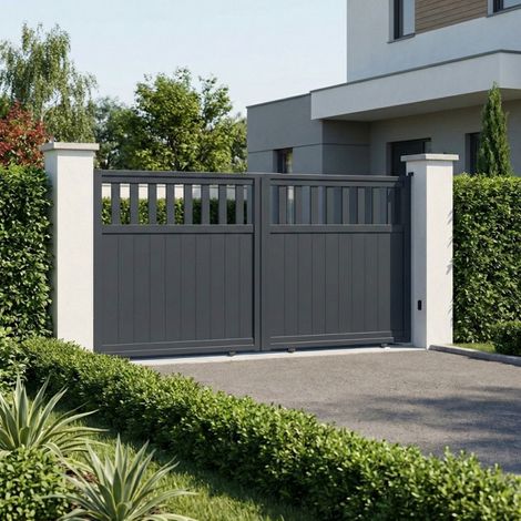 Portail coulissant aluminium 340x158 cm anthracite motorisable (1/5)