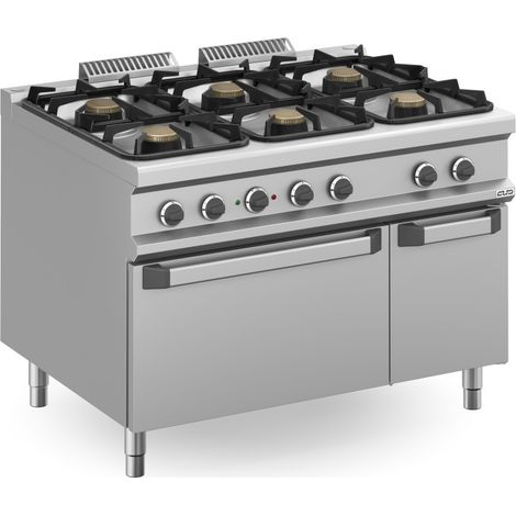 Cuisinière à gaz - 6 foyers - 3x7 + 3x11 kW - Avec four électrique - Arilex