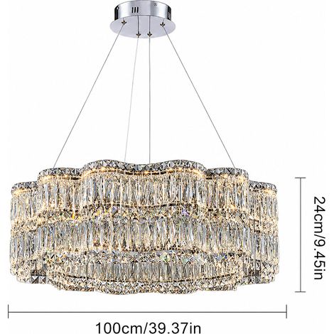 Design suspension LED en cristal Ø100 cm, grand format suspension avec 3 couleurs de lumière, plafonnier de luxe pour grands espaces
