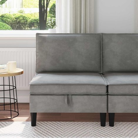vidaXL Canapé moyen avec rangement Gris clair Velours (1/5)