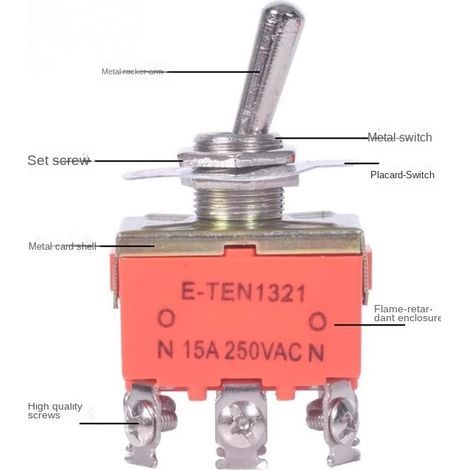 E-TEN1321 Wippschalter (großes Modell): 2 oder 3 Geschwindigkeiten, Länge: 60 mm, 90 mm, 120 mm, 180 mm, Referenzen: 1321/1021/1121/1122/1221TEN-1321, 6-poliger Stecker, 2 Geschwindigkeiten, orange. (1/5)