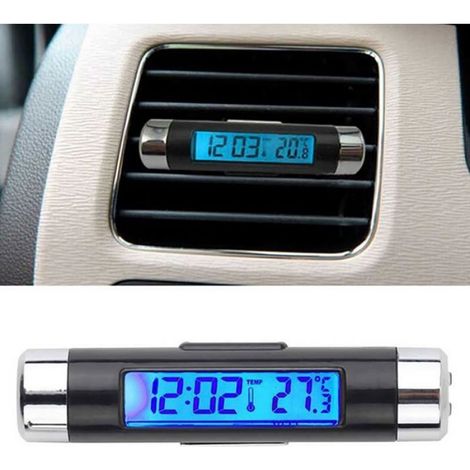 Horloge Thermomètre Voiture - Affichage LED Numérique - Support Pince pour Grille de Climatisation - 82 x 18 mm - 2 Piles Incluses (1/5)