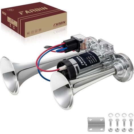 Klaxon à air 12V avec compresseur pour voiture, camion, 118 dB, double trompette, avertisseur sonore pour train, bus, fourgonnette, voiture, bateau (1/5)