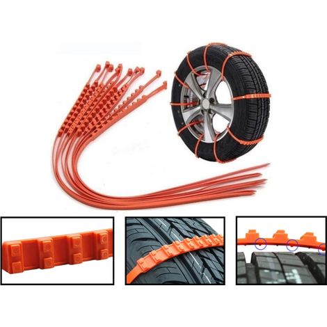 10 Stück universelle PVC-Ketten für Schnee, Eis und Schlamm. Für Reifen von 14 bis 19 Zoll. Schnelle und einfache Montage.