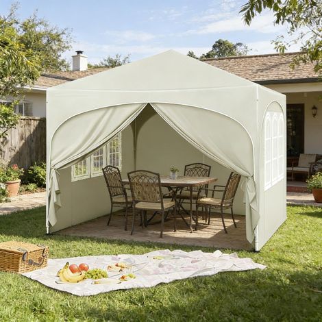 Gazebo pieghevoli 3x3 m, con 4 pareti rimovibili, borsa da trasporto, altezza regolabile, beige, tessuto Oxford