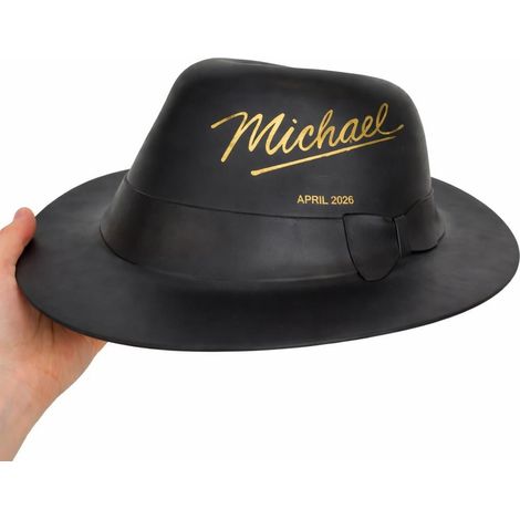 Neuer schwarzer Popcorn-Bucket-Hat mit goldfarbenem Michael-3D-Druck, minimalistische Aufbewahrung, Retro-Film-Bucket-Hat – 30 x 30 x 12 mm