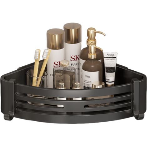 1 étagère d'angle pour douche, sans perçage, en aluminium inoxydable, avec porte-shampoing et porte-savon, pour salle de bain (1/5)