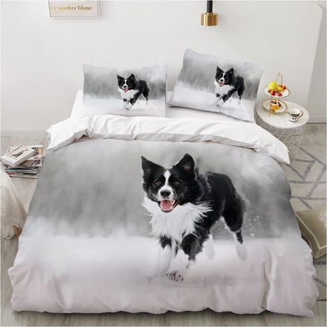 Bettwäsche-Set 220x240cm 3-teilig mit Border Collie 3D Motiv, Mikrofaser, atmungsaktiv