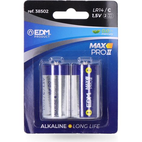 Pile alcaline longue durée EDM c - lr14 1,5v blister 2 unités ø26,2x50mm (1/2)