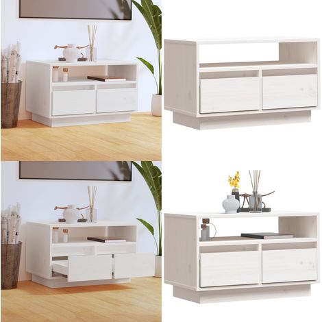 Meuble TV Blanc 60x35x37 cm Bois de pin massif - Meubles Tv - Meuble Tv - Meuble Bas - Meuble Stereo - Buffet Tv - Home & Living (1/5)