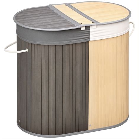 Accessoire de nettoyage Panier à linge en bambou 2 bacs 100L (1/5)