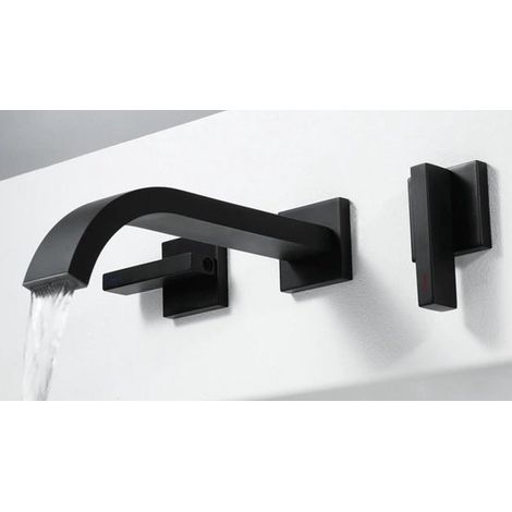 Robinet mural encastré noir – Longueur du bec 20 cm – Modèle 201123-30 – Design sobre (1/5)