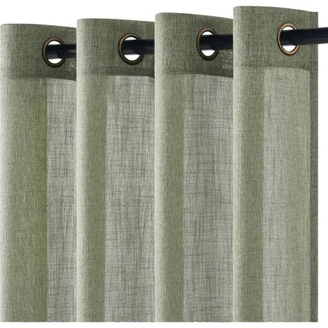 2pcs Rideau Voilage Lin Vert Sauge 140x240cm Oeillet Salon Chambre Cuisine (1/4)