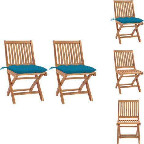 Gartenstühle - Living Gartenstühle 2 Stk. mit Hellblauen Kissen Massivholz Teak (1/5)